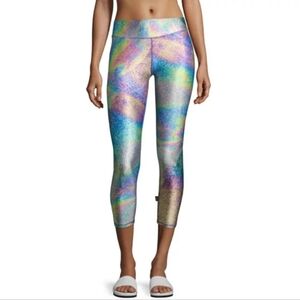 Terez Rainbow Unicorn Oil Spill Slick Leggings Workout Iridescent Peleton Gym L